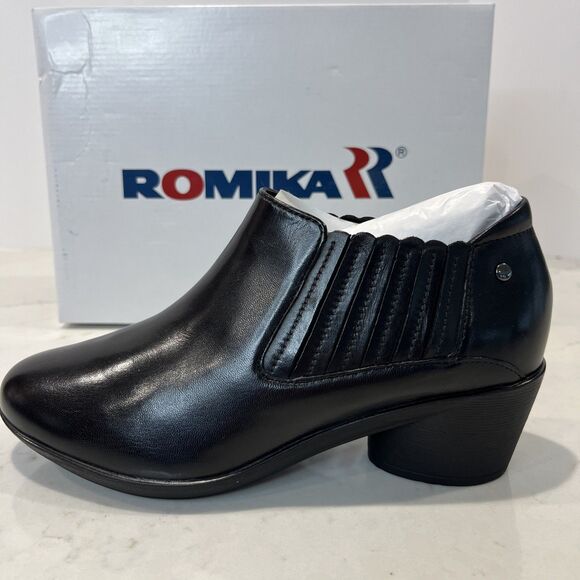 ROMIKA NEW Daisy Black Leather Slip On Booties Shoes Heeled Boho Eu 37 US 6-6.5 - Picture 5 of 13